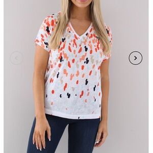 NEW MARBLE Polka Dot Print Short‎ Sleeve Top White, Red Multi Women’s Large